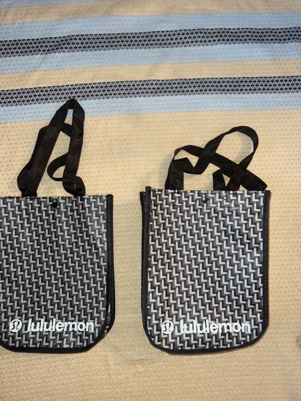 Lululemon Set of 2 Reusable Shopper Tote Bags Charcoal Grey Geometric Print
